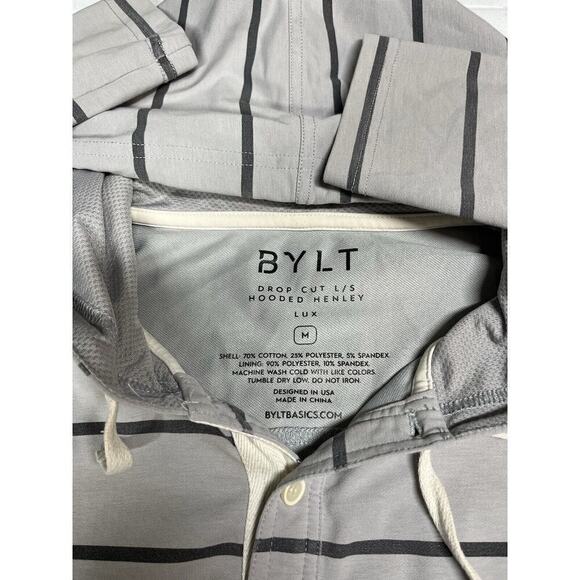 BYLT Drop Cut Hooded Henley Sweatshirt Gray Striped Mens Size M - Picture 5 of 6